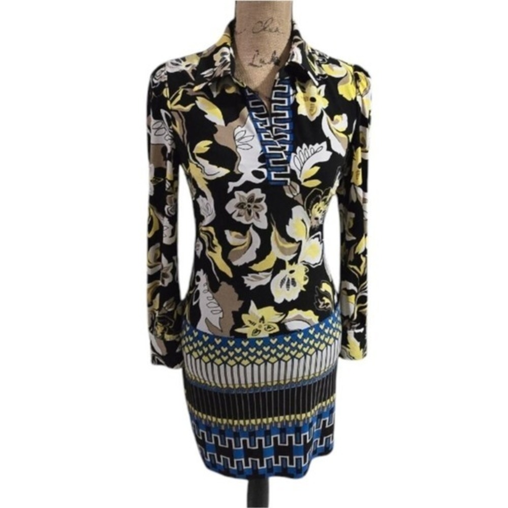 Laundry by Shelli Segal Floral 70s 60s Vibe Long Sleeve Dress Size 2 New